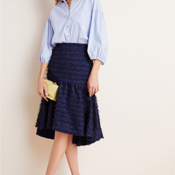 Anthropologie Maeve Miranda Textured Navy Blue A-Line Midi Skirt M - Picture 5 of 8